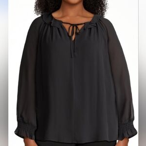 Women's Plus Ruffle Neck Dress Blouse     Black    Various Sizes  NWT